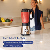 Safecourt standmixer – Kraftvoller Smoothie Maker, Blender & Mixer [1300W & 1,5L Glasbehälter] – für Smoothies, Shakes, Suppen, Dips und mehr [inkl. Sportbecher To-Go + Kaffeemühle]
