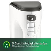 Philips Domestic Appliances HR3741/00 Handmixer, 450 W, 5 Geschwindigkeiten plus Turbo ,‎21.41 x 20.8 x 11.4 cm, weiß/schwarz