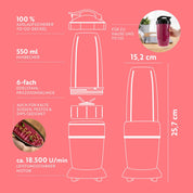 GOURMETmaxx Mixer & Smoothie Maker 4-tlg. | Standmixer elektrisch für den Vitaminkick to go | Nutrition Mixer mit auslaufsicherem Deckel | Blender, Food Processor für Shakes & Co.