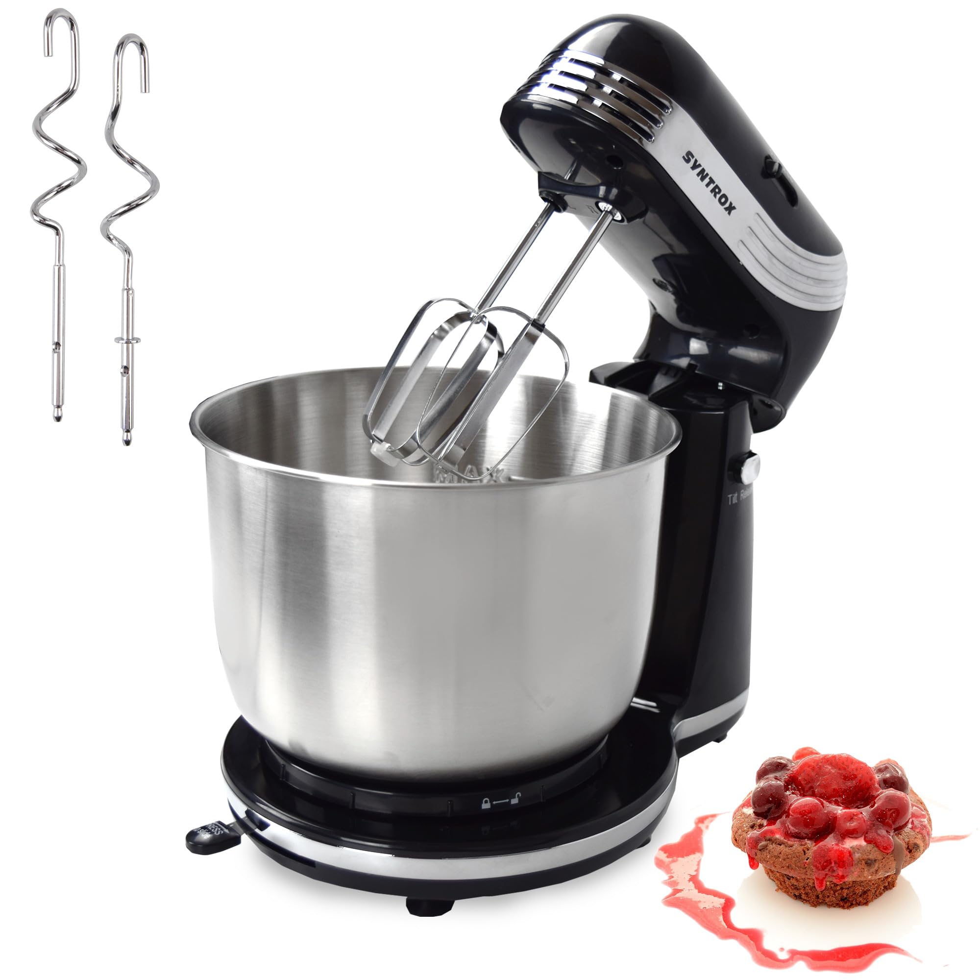 Syntrox Germany Küchenmaschine Knetmaschine Rührbesen Knethaken Standmixer KM-250W Delight mit 3 Liter Edelstahlschüssel