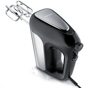 Arendo - Elektrischer Handmixer Handrührer 500 W - inkl. 2 Rührbesen und 2 Knethaken aus Edelstahl – Handrührgerät - Hakenentriegelung – Turbotaste – Thermosicherung – Edelstahloptik - schwarz