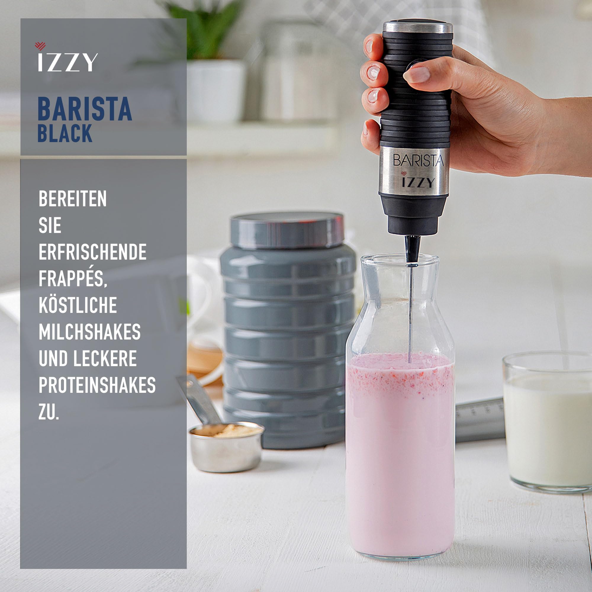 Benrubi Barista IZZY : elektrischer Mini-Handmixer 30 Watt, Frappe Mixer - Drink Mixer, Cocktail Mixer, Edelstahl