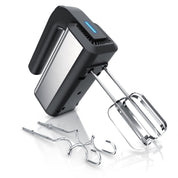 Arendo - Handmixer, Handrührer, 350 Watt, 2 Rührbesen, 2 Edelstahl-Knethaken, spülmaschinengeeignet, 5 Geschwindigkeiten Plus Turbo, schwarz/Silber