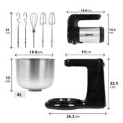 Duronic SM3 elektrische Küchenmaschine 300W, 2 in 1 Standmixer mit 4L Edelstahlschüssel, Handmixer, Knetmaschine, Teigmaschine, Handrührgerät, Mixer für Backen, Sahne, Teig, Saucen, Desserts