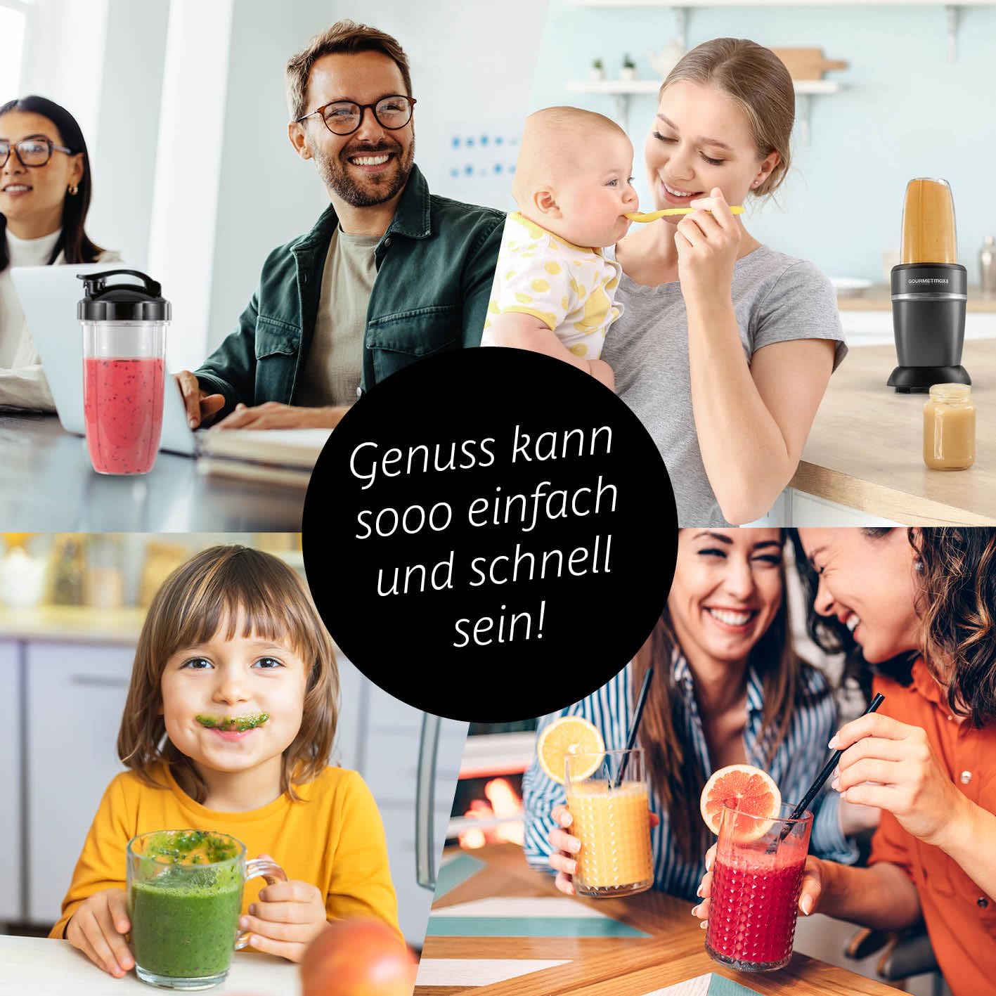 GOURMETmaxx Mixer & Smoothie Maker 4-tlg. | Standmixer elektrisch für den Vitaminkick to go | Nutrition Mixer mit auslaufsicherem Deckel | Blender, Food Processor für Shakes & Co.