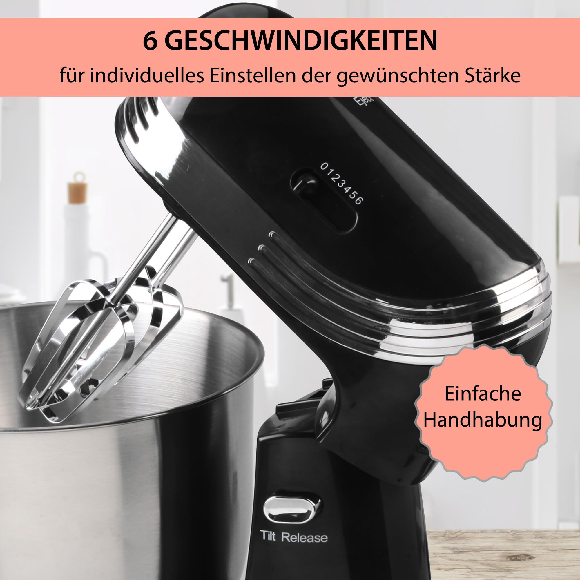 Syntrox Germany Küchenmaschine Knetmaschine Rührbesen Knethaken Standmixer KM-250W Delight mit 3 Liter Edelstahlschüssel