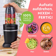 GOURMETmaxx Mixer & Smoothie Maker 4-tlg. | Standmixer elektrisch für den Vitaminkick to go | Nutrition Mixer mit auslaufsicherem Deckel | Blender, Food Processor für Shakes & Co.