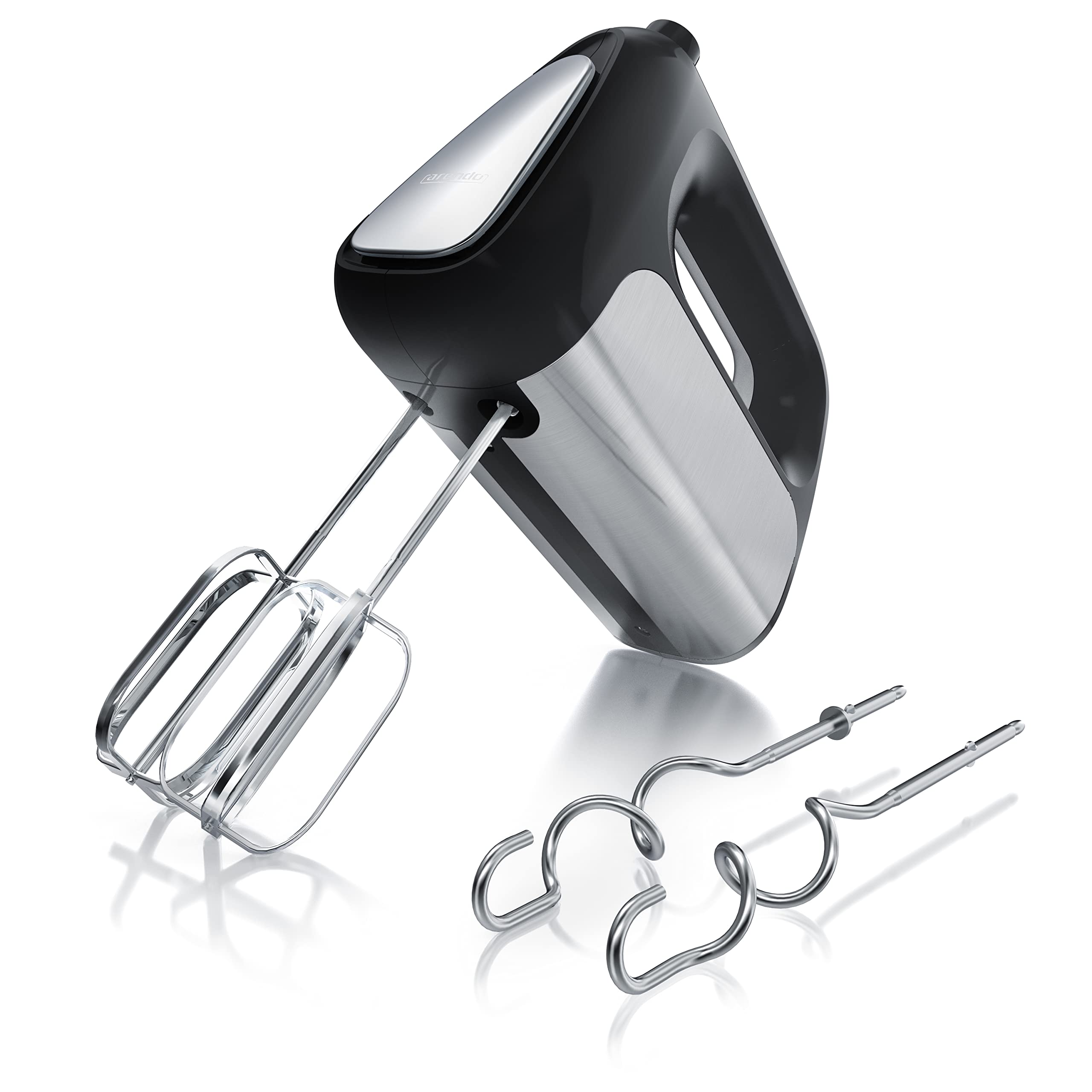 Arendo - Elektrischer Handmixer Handrührer 500 W - inkl. 2 Rührbesen und 2 Knethaken aus Edelstahl – Handrührgerät - Hakenentriegelung – Turbotaste – Thermosicherung – Edelstahloptik - schwarz