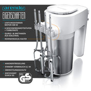Arendo - Elektrischer Handmixer Edelstahl 400 W - Handrührer mit 5 Geschwindigkeiten inkl. Turbofunktion Edelstahl - inkl. 2 Knethaken aus Edelstahl – ergonomisches Gehäuse – Thermosicherung