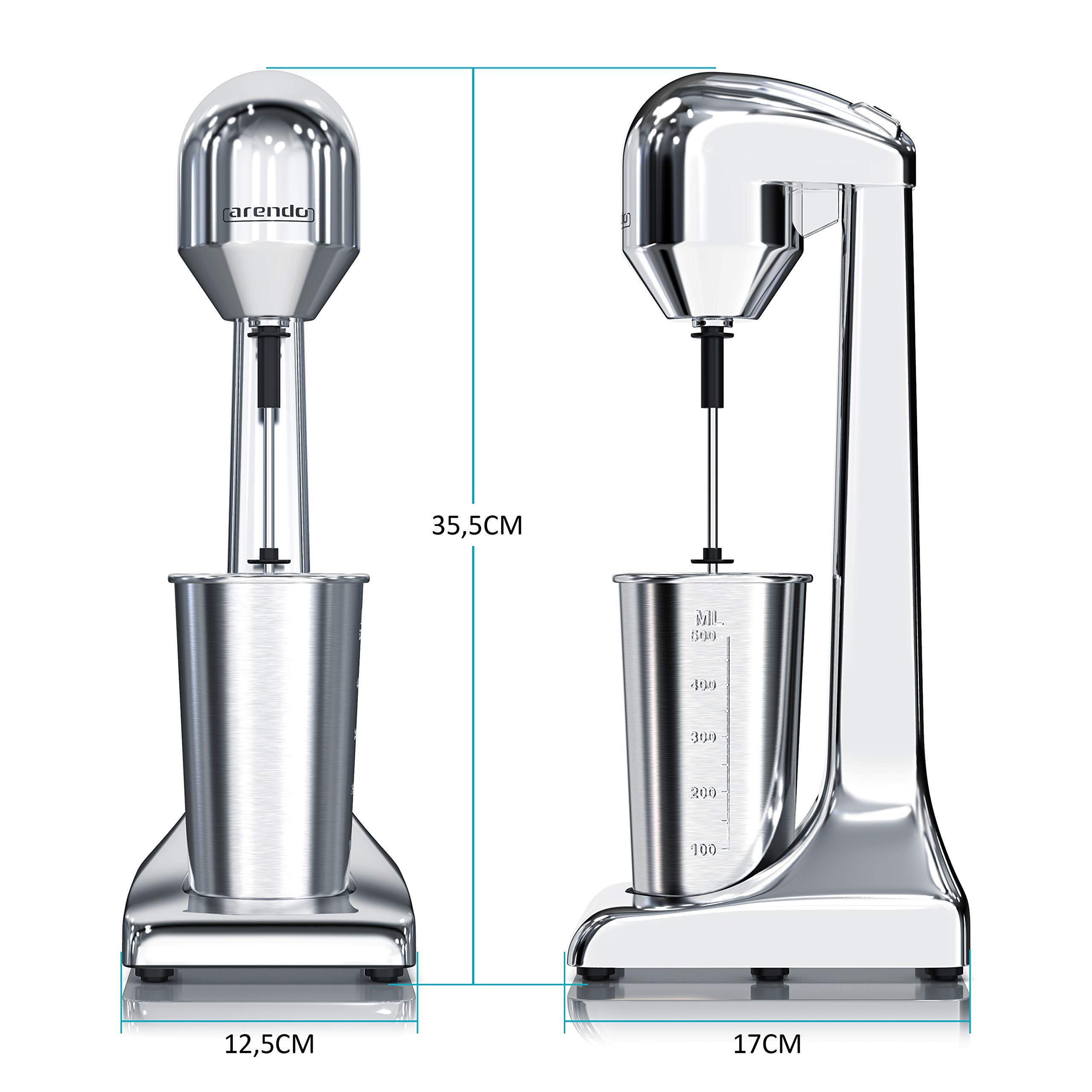 Arendo - Drink Mixer - Eiweiß Shaker - Getränkemixer - elektrischer Standmixer - 500 ml Becher - 22.000 U min - 2 Geschwindigkeitsstufen - Fitness Protein Drinks Smoothies Milchshakes Cocktails