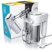Arendo - Elektrischer Handmixer Edelstahl 400 W - Handrührer mit 5 Geschwindigkeiten inkl. Turbofunktion Edelstahl - inkl. 2 Knethaken aus Edelstahl – ergonomisches Gehäuse – Thermosicherung