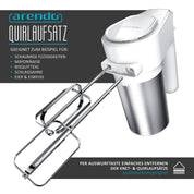 Arendo - Elektrischer Handmixer Edelstahl 400 W - Handrührer mit 5 Geschwindigkeiten inkl. Turbofunktion Edelstahl - inkl. 2 Knethaken aus Edelstahl – ergonomisches Gehäuse – Thermosicherung