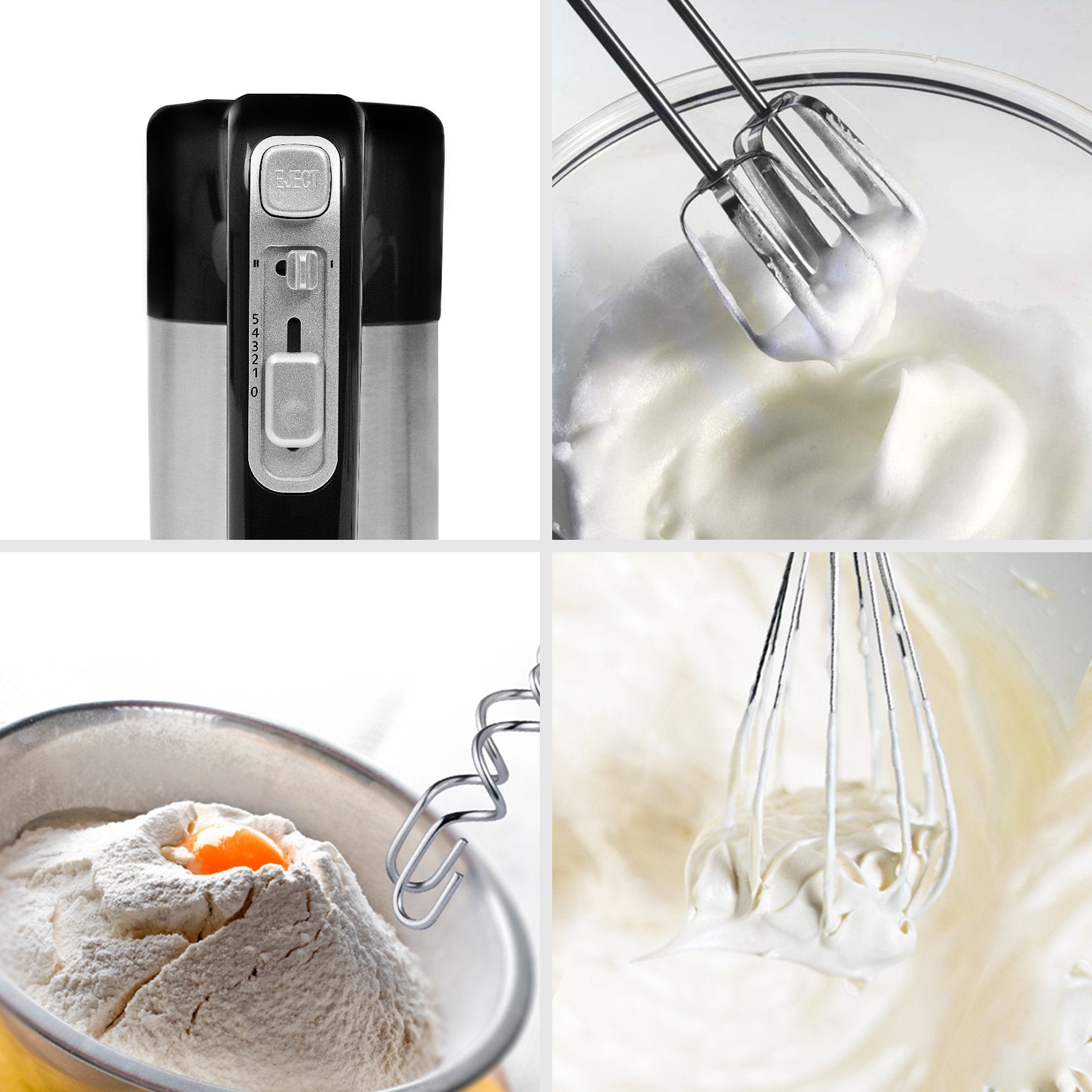 Duronic SM3 elektrische Küchenmaschine 300W, 2 in 1 Standmixer mit 4L Edelstahlschüssel, Handmixer, Knetmaschine, Teigmaschine, Handrührgerät, Mixer für Backen, Sahne, Teig, Saucen, Desserts