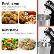 Syntrox Germany Küchenmaschine Knetmaschine Rührbesen Knethaken Standmixer KM-250W Delight mit 3 Liter Edelstahlschüssel