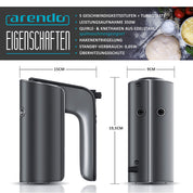 Arendo - Elektrischer Handmixer – Handrührer - Mixer Handrührgerät – Hakenentriegelung – Rührgerät mit Turbotaste - Küchenmixer 5 Geschwindigkeiten - Rührmixer Edelstahl
